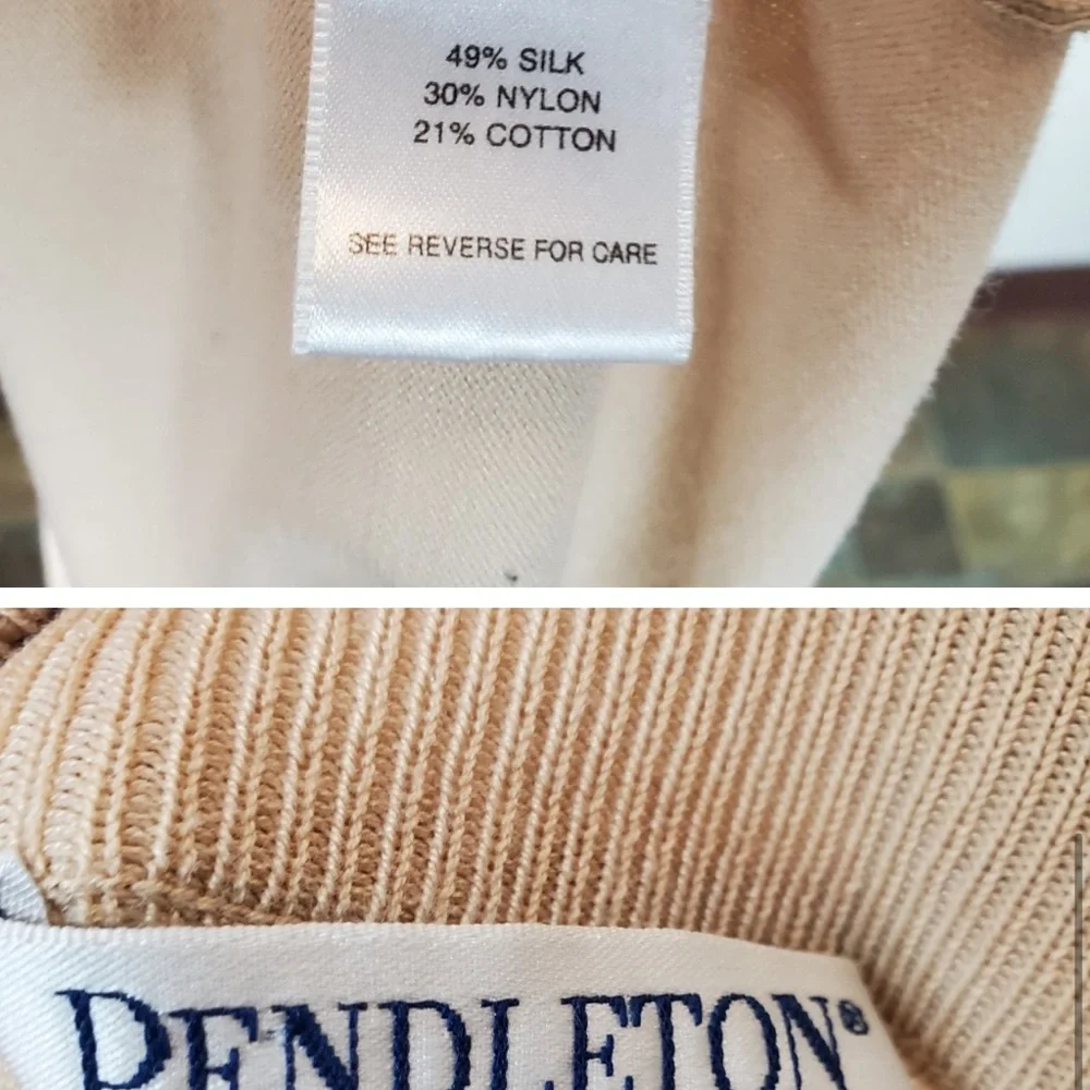 Pendleton Sweater Tan Silk Blend Knit Minimalist Neutral Capsule Wardrobe Spring - Picture 7 of 8
